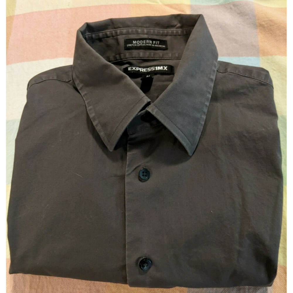 EXPRESS 1MX Shirt Stonewashed Charcoal Gray Medium Modern Fit Cotton Str…